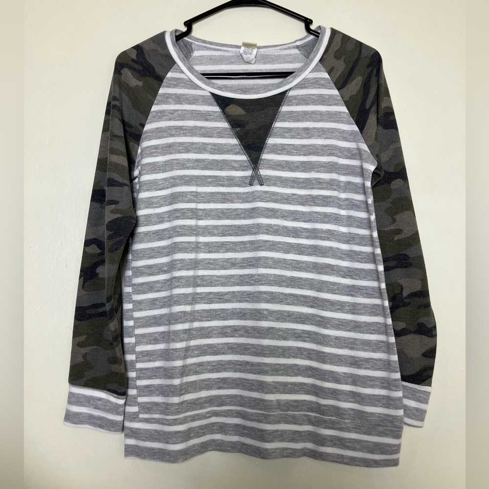7th Ray Raglan Striped Camo Long Sleeve Top Shirt Size Small
